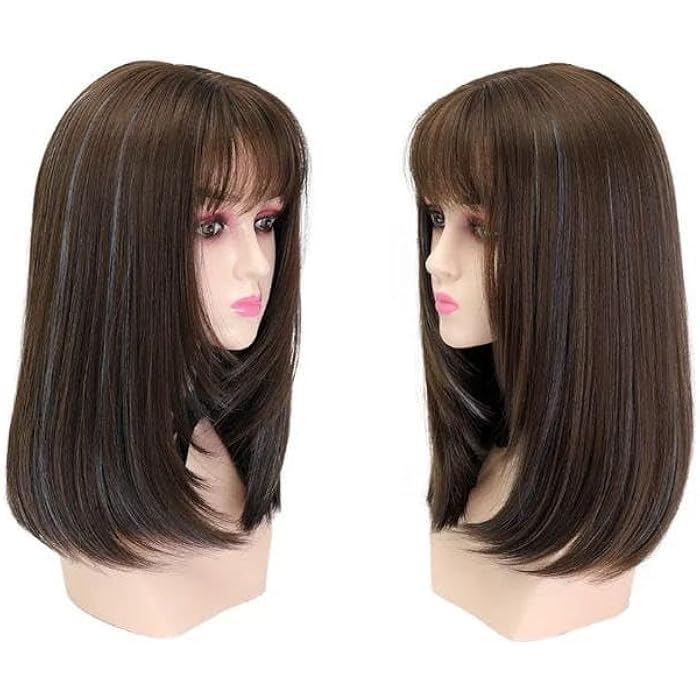 DILLARDS Premium Shoulder Length Straight Wig, Dark Brown Synthetic Hair with Bangs, Natural Looking Layered Cut, Heat Resistant Fiber for Cosplay and Daily Use - Image 1